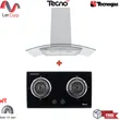 (Tecno) 90 cm Wall-Mounted Range Hood TNS HD 502 B + 2-Burner Built-in Gas Stove with Safety Glass Base TNS HB 207140 GB Free 1.5 m Flue Pipe image 1