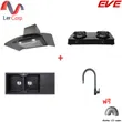 (EVE) DIESEL-90 Hood Range Hood + HP75-2WKFGB Gas Cooktop + EUROSTONE 1160/500 Sink + AZTAC II BLACK Faucet Free Air Duct image 1