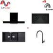 (EVE) HC-LOFTBOX-90 Cooker Hood + HB78-2BCCBG Gas Stove + EUROSTONE 1160500 Kitchen Sink + AZTAC II BLACK Tap with Free 1.5m Extension Hose and Other Accessories image 1