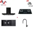 (EVE) HC-SHADOW-90 Range Hood + FURY 2B Gas Cooktop + EUROSTONE 1160/500 Sink + AZTAC II BLACK Faucet with Free 1.5M Extension Hose and More image 1