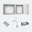 (EVE) Stainless Steel 2-Bowl Sink DELTA 1200/500 LH + BELLE Faucet + ROLLRACK Drying Rack + F402BLACK Colander image 1