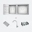 (EVE) Stainless Steel Kitchen Sink 2 Bowls DELTA 1200/500 RH + BELLE Faucet + ROLLRACK Draining Rack + F402BLACK Draining Basket image 1