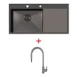 Premium Stainless Steel Kitchen Sink Model CARBONYTE 1000/520 LH Free AZTAC II BLACK Faucet image 1