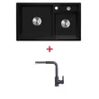 (Eve) Granite Kitchen Sink Black Dish Washing Sink Model PHONIX 900/480 BLACK + Faucet Model LEXI BLACK image 1