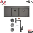 (Mex) Double Bowl Single Drainboard Kitchen Sink 120 x 51 Stainless Steel AISI 304 (Grey Metal Color) Model SQ1202RGM-MF image 1