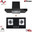 (Tecno) 90 cm Pyramid Cooker Hood TNS HD 90 MA/B + 2-Burner Built-in Gas Stove TNP HB 20780 GBT Free 1.5 m. Duct Hose image 1