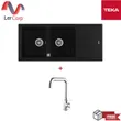 (TEKA) Synthetic Granite Kitchen Sink 2 Bowls 1 Drainboard Stone 80 B-TG 2B 1D AUTO + Cold Water Tap image 1