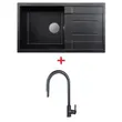 Granite Kitchen Sink PRIME 860/500 BLACK + Faucet AZTAC II BLACK image 1