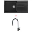 Granite Composite Kitchen Sink Model PRIME 1000/500 BLACK + Free AZTAC II BLACK Faucet image 1