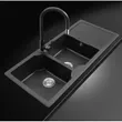 (Eve) Double Bowl Granite Kitchen Sink Black with Drainboard EUROSTONE 1160/500 + Free AZTAC II BLACK Faucet image 2