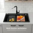(Eve) Waterfall Sink 1 Bowl Synthetic Granite ROMA 750/480 BLACK + Hot-Cold Mixer Tap Black ZENO BLACK EP image 4