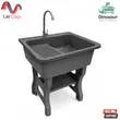 (Dinosaur) Quartz Stone Undermount Kitchen Sink with Stand 1 Bowl 1 Drainboard DINOSAUR WASHTUB 70X57X80cm SMOKY BLACK image 2