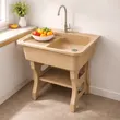 (Dinosaur) Quartz Stone Pedestal Kitchen Sink 1 Bowl 1 Drainboard DINOSAUR WASHTUB 80X70X23cm SAND Color image 4