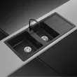 (Eve) Double Bowl Granite Sink with Drainboard, PRIME 1160/500 Black image 3