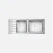 (EVE) Stainless Steel Kitchen Sink 2 Bowls 1 Drainboard DELTA 1200500 RH + Cold Water Tap Belle Model image 2