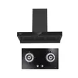 (Mex) 2-Burner Gas Cooktop Brass Burners Model V4731M + Box Style Pyramid Range Hood Black K632BFB90 image 2