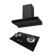 (Mex) 2-Burner Gas Cooktop Brass Burners Model V4731M + Box Style Pyramid Range Hood Black K632BFB90 image 3