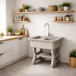 (Dinosaur) Quartz Stone Stand Sink 1 Bowl 1 Drainboard DINOSAUR WASH TUB 70X57X80cm Off-White image 5
