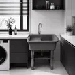 (Dinosaur) Quartz Stone Undermount Kitchen Sink with Stand 1 Bowl 1 Drainboard DINOSAUR WASHTUB 70X57X80cm SMOKY BLACK image 7