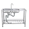 (MEX) 2-Bowl 1-Drainboard Stainless Steel Kitchen Sink PST120 with Stand, Dish Rack, and 3-Sided Backsplash, 3.5" Drain, Free Cold Water Faucet image 4