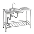 (MEX) 2-Bowl 1-Drainboard Stainless Steel Kitchen Sink PST120 with Stand, Dish Rack, and 3-Sided Backsplash, 3.5" Drain, Free Cold Water Faucet image 3