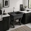 (Dinosaur) อ่างล้างจานขาตั้ง หินควอตซ์ 1 หลุม 1 ที่พัก DINOSAUR WASHTUB ขนาด 80X60X23ซม. สี Smoky Black รูปที่ 2