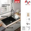 (Eve) Granite Sink 2-Bowl Grey Kitchen Sink CRESTSTONE 980/490 SUPER GREY with Free Wooden Chopping Board, Soap Dispenser and Accessories image 4