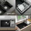 (Eve) Granite Sink 2-Bowl Grey Kitchen Sink CRESTSTONE 980/490 SUPER GREY with Free Wooden Chopping Board, Soap Dispenser and Accessories image 5