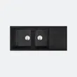 (Eve) Double Bowl Granite Kitchen Sink with Drainboard, PRIME 1160/500 Black image 2