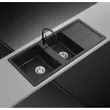 (Eve) Double Bowl Granite Kitchen Sink with Drainboard, PRIME 1160/500 Black image 4