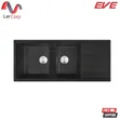 (Eve) Double Bowl Granite Kitchen Sink with Drainboard, PRIME 1160/500 Black image 1