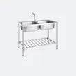 2-Bowl Stainless Steel Freestanding Kitchen Sink 1000/500 mm with Free Othello Cold Water Faucet and Accessories image 1