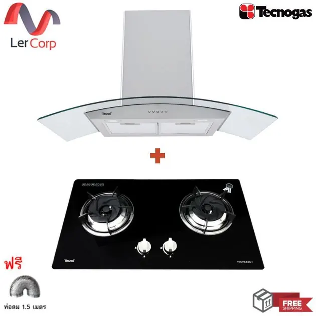 (Tecno) Wall-mounted Range Hood 90 cm TNS EHP 90 GS + 2-Burner Gas Stove Model TNS HB E2G.1 Free 1.5 m Ducting