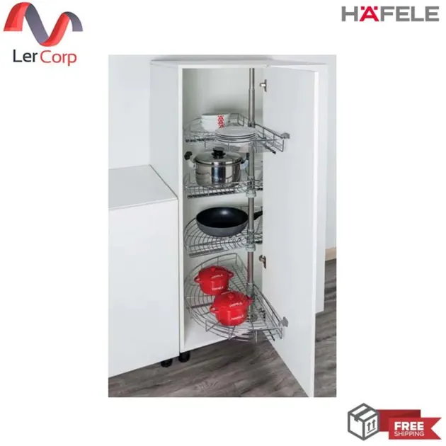 (Hafele) 180° Semi-Circular Corner Revolving Basket Set, 2-Tier Steel Chrome (495.37.030)