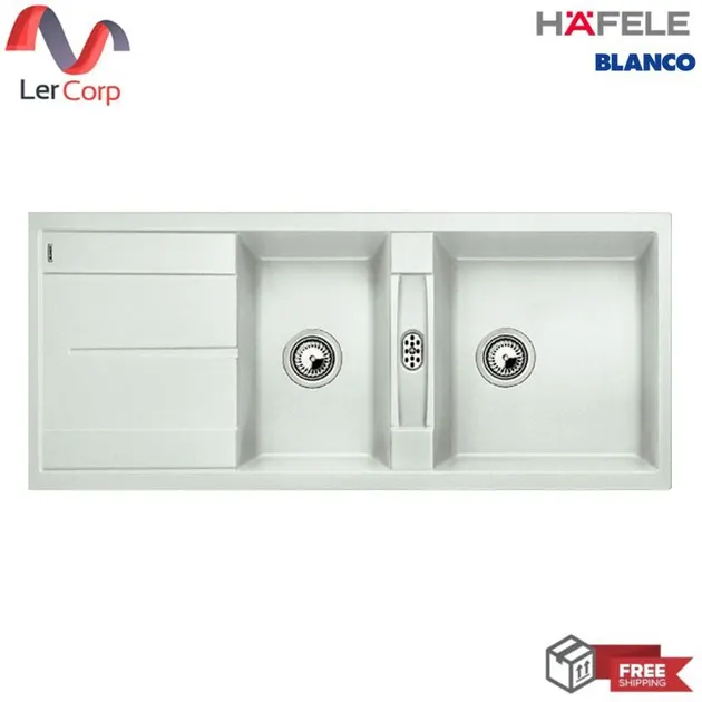 (Hafele) BLANCO METRA 8S Granite Top Mount Sink 2 Bowls 1 Drainboard (495.39.094) White