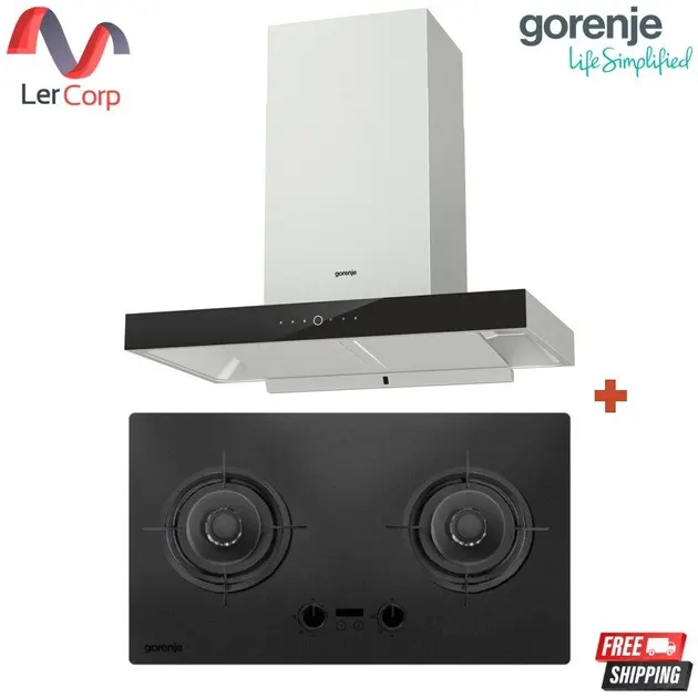 (Gorenje) Wall-Mounted Range Hood WHT94XGB + 2-Burner Gas Cooktop 75 cm Model GHI2BG-TH