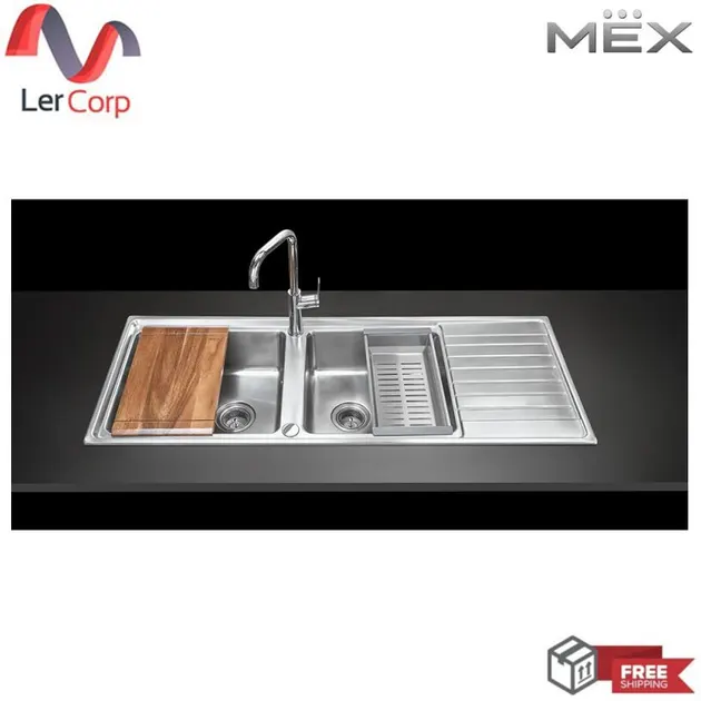 (MEX) Double Sink with Drainboard, Stainless Steel AISI 304 Model ELB230BM