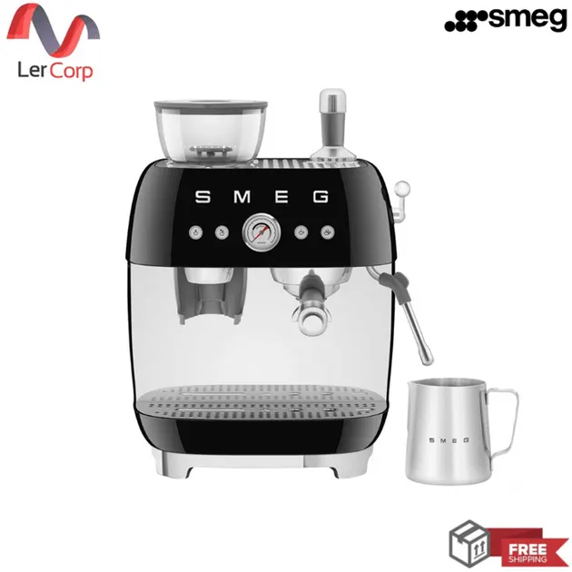 (Smeg) Black Espresso Machine with Built-in Grinder Model EGF03BLEU