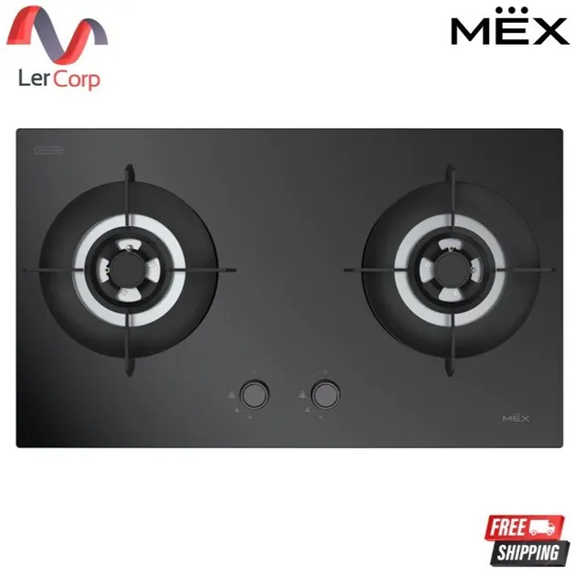(Mex) Tempered Glass Gas Cooktop 2 Brass Burners with Black Coating 72 cm 5,000 Watts Maximum Heat Model V7252MHR