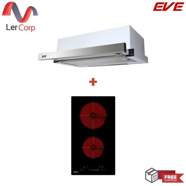 Ceramic Electric Cooktop HB30-2CEM/SC + Range Hood Model HS-T62C-60 Recirculation System