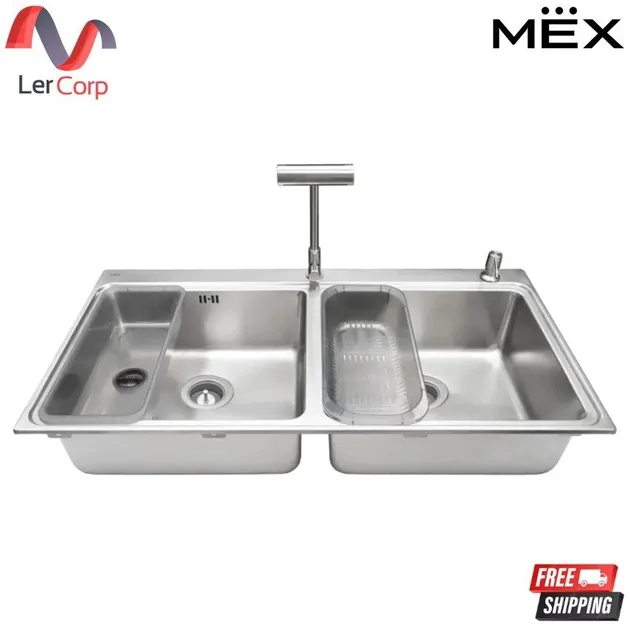 (Mex) Undermount Sink 2 Bowls Model BIX100BM-MF 100 cm Silver