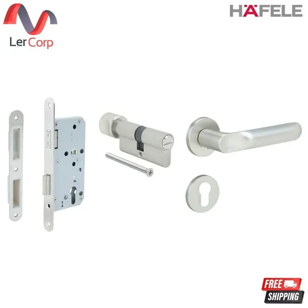 (Hafele) Magnetic Lever Handle Set (Bathroom Door Model) B (Aluminium) Nickel Satin (489.11.138)