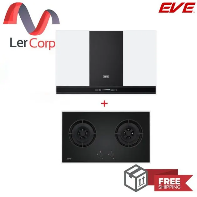 (EVE) Range Hood HC-BLACKFOREST-90 + Gas Cooktop HB78-2BCC/BG
