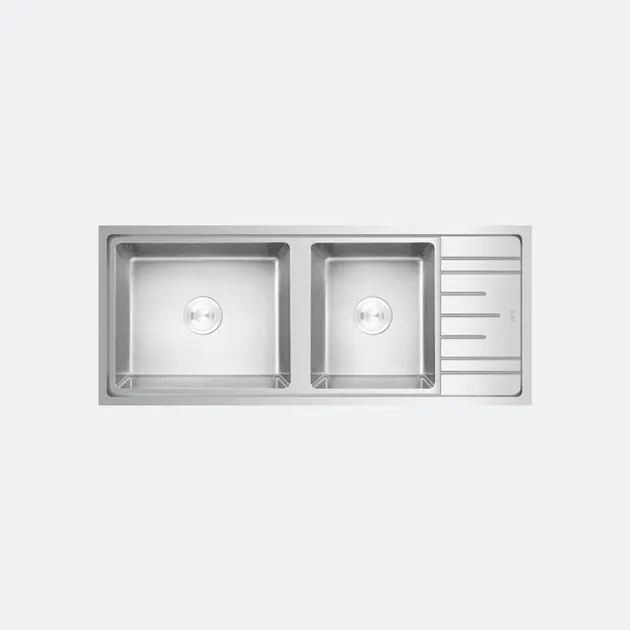 (EVE) Stainless Steel Double Bowl Sink with Drainboard DELTA 1200500 LH