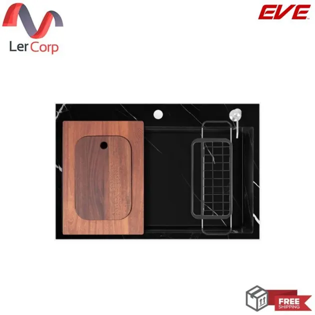 (EVE) ซิงค์ล้างจาน 1 หลุม หินอ่อนสังเคราะห์ รุ่น MOONRIVER 780/520 BLACK