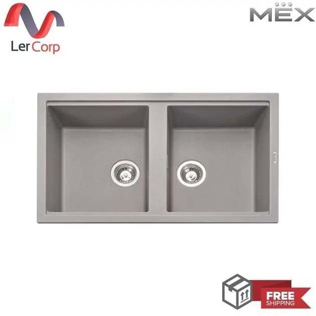 (MEX) 2-Bowl Kitchen Sink Synthetic Granite Titanium KIN20TN