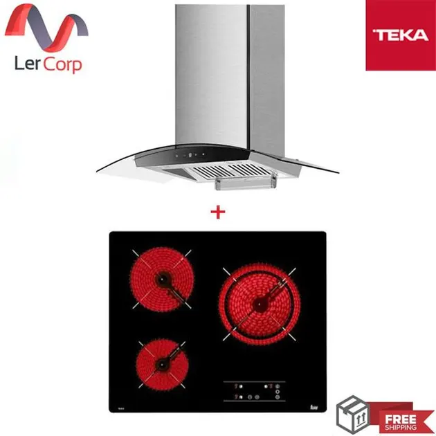 (TEKA) Wall-mounted Glass Wing Range Hood Model NCW 90T 30 + 3-zone Ceramic Cooktop Model TB 6304