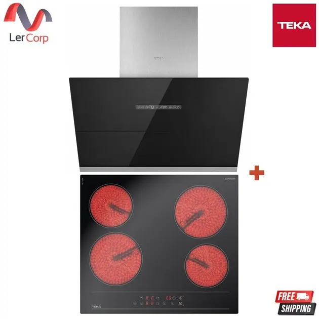 (Teka) Range Hood Model DVV 90 Black 90 cm + 60 cm Ceramic Electric Cooktop Touch Control 4 Zone Cooking Model VE 4 Q BK