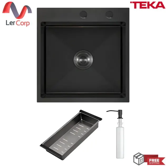 (Teka) Drop-In Single Bowl Sink TQ50 1B PVD BLACK Black with Free Cold Water Faucet