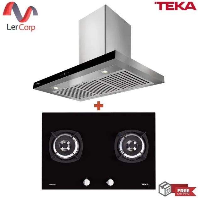(Teka) Gas Cooktop with Safety Glass Base 2 Burners Model G73 2G AI AL 2TR + Range Hood Model LDH TC 90.1